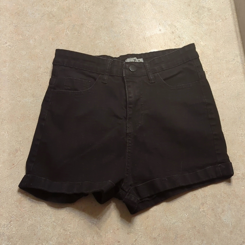 High waisted black denim shorts